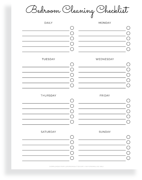 bedroom cleaning template