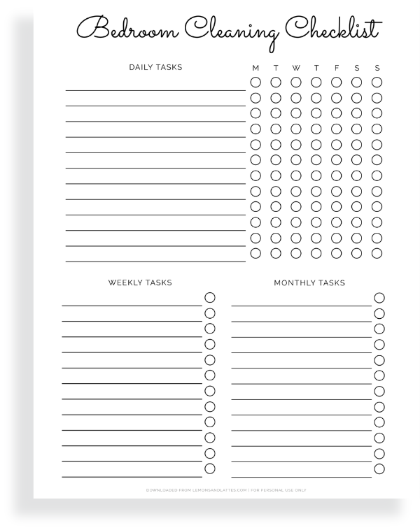 bedroom cleaning template