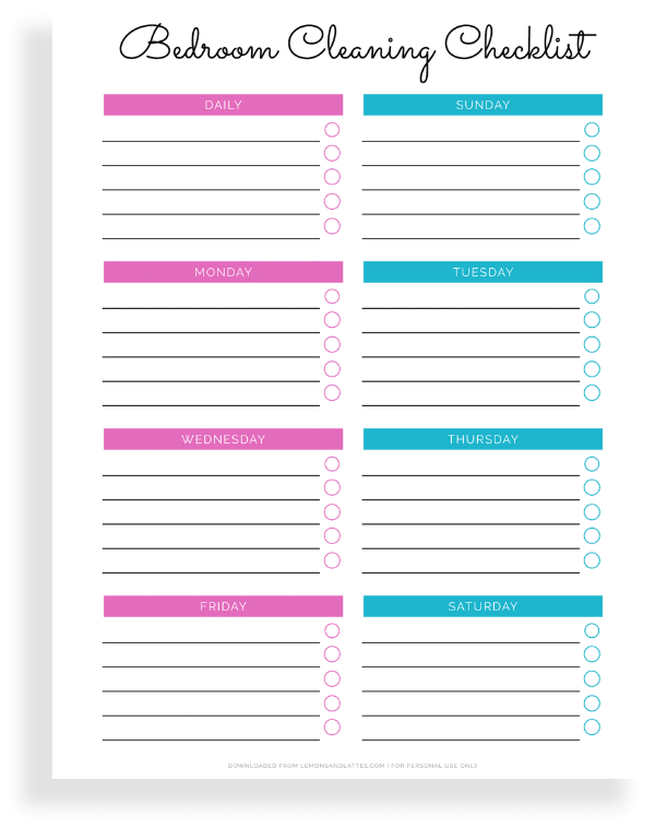 bedroom cleaning template