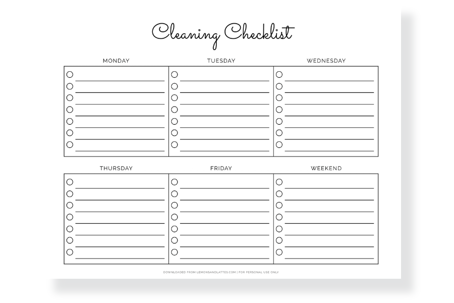 cleaning checklist template
