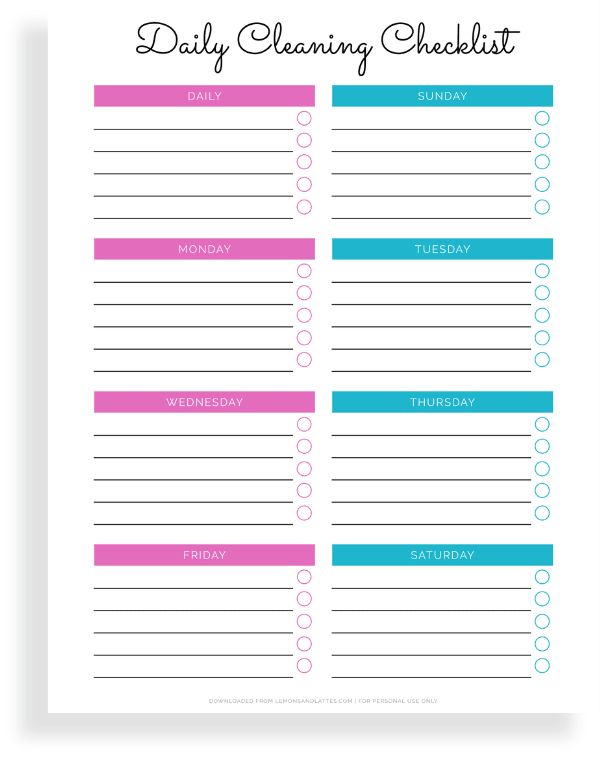 daily cleaning checklist