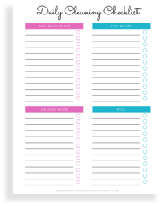 Daily Cleaning Checklist Printables