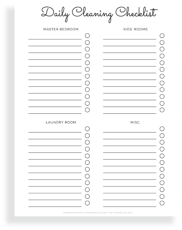 daily cleaning template