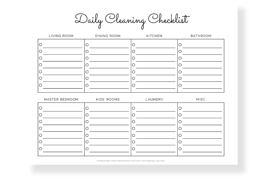 cleaning printable by room