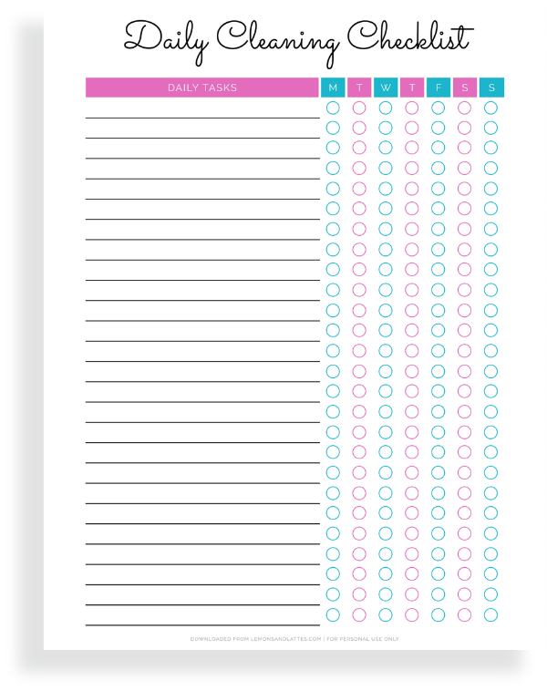 daily cleaning checklist
