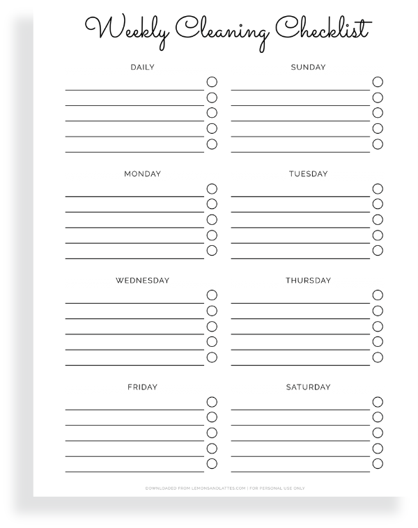 weekly cleaning checklist