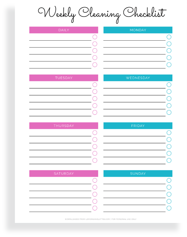 Blank Printable House Cleaning Checklists