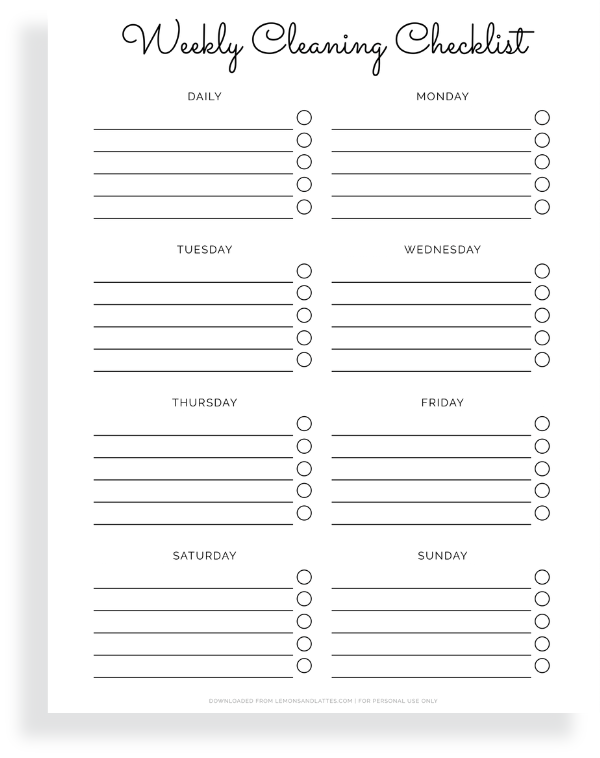 weekly cleaning checklist