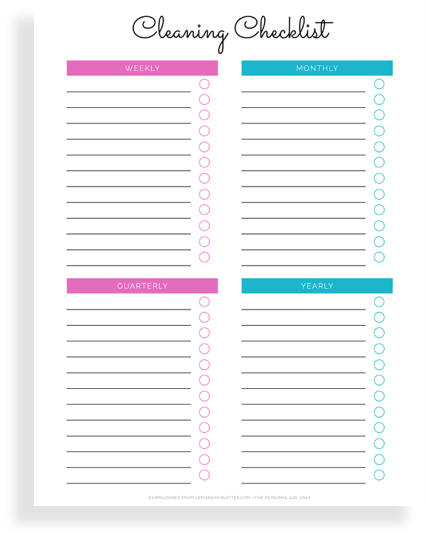 Blank Printable House Cleaning Checklists