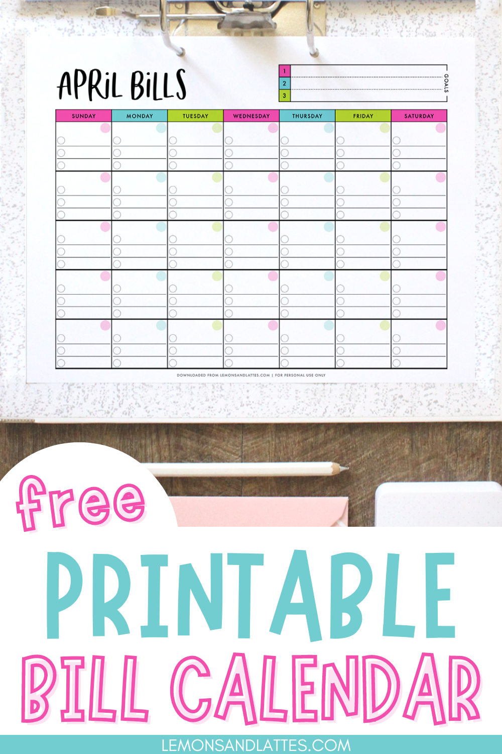 Printable Monthly Bill Calendars