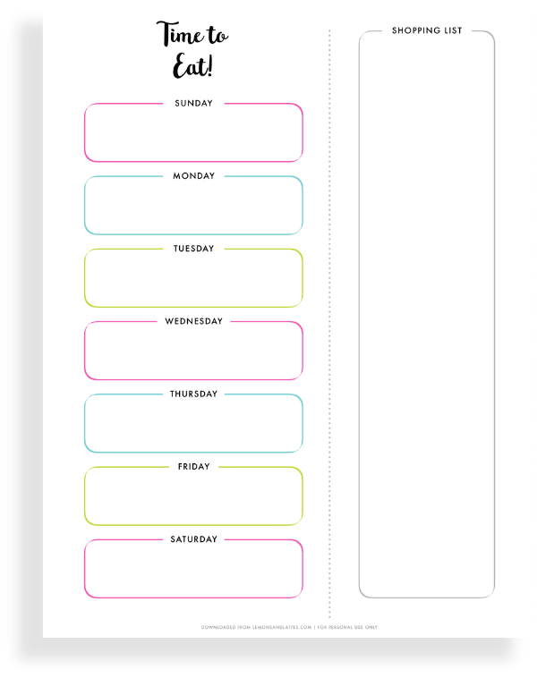 weekly meal planner with shopping list