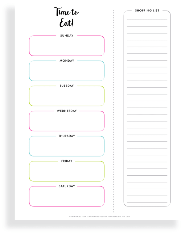 weekly meal planner with shopping list