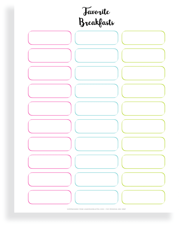 favorite breakfasts printable