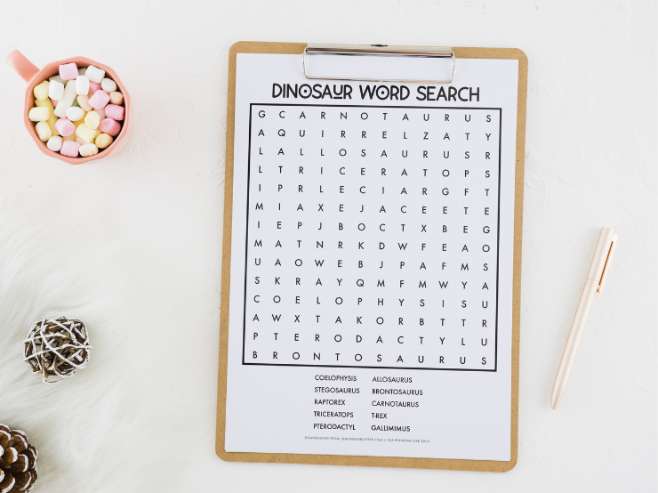 dinosaur word search printables