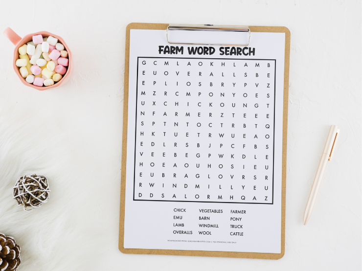 farm animals word search activities