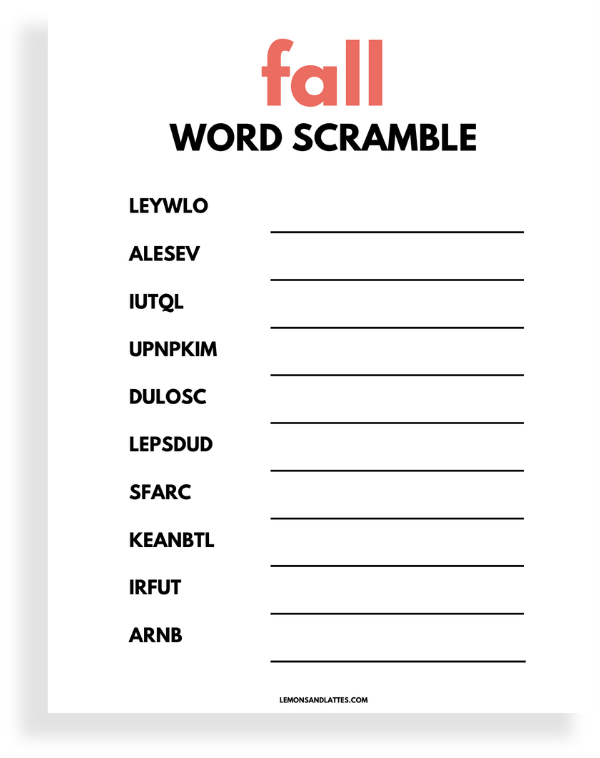 fall word scramble