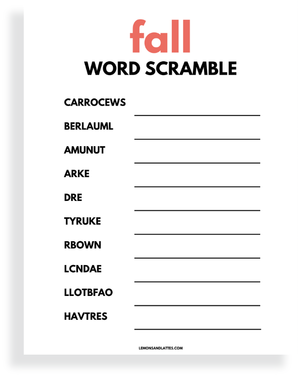 fall word scramble