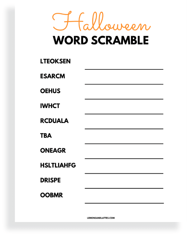 halloween word scramble