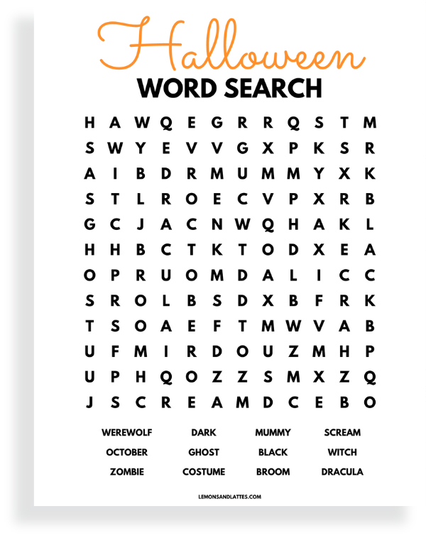 halloween word search free printable