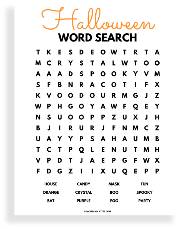 halloween word search printable