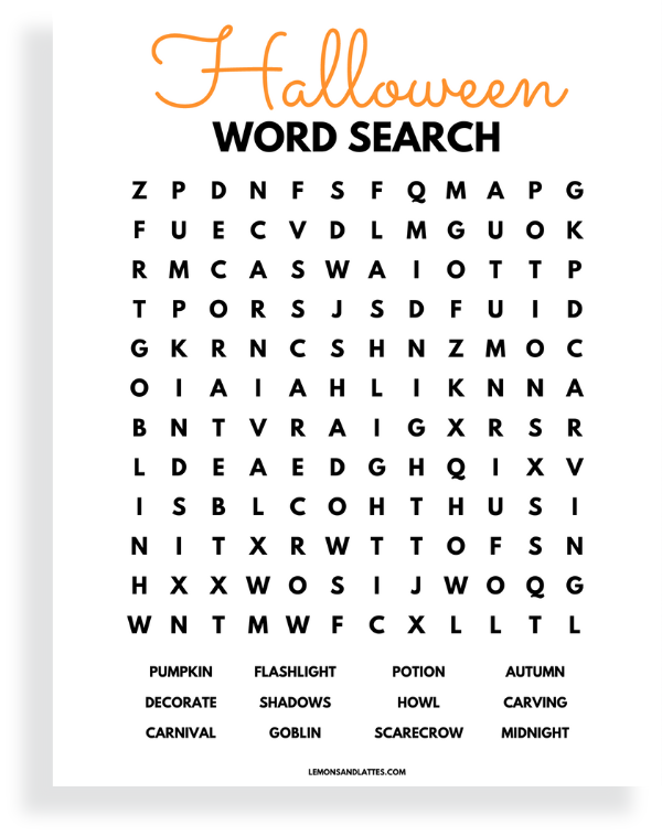 halloween word search activity