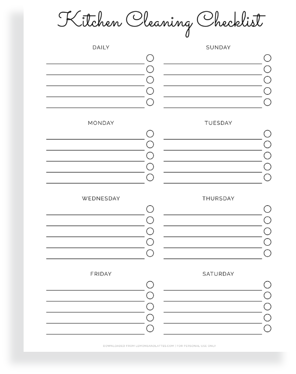 kitchen cleaning printable