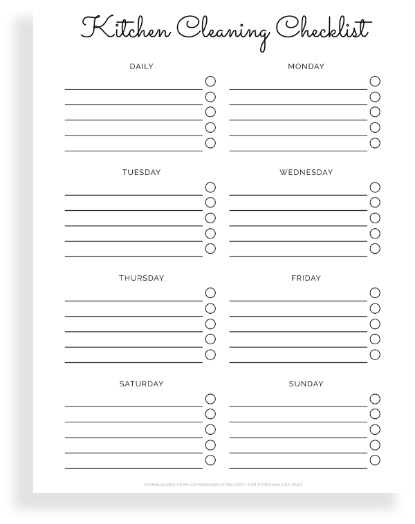 kitchen cleaning printable