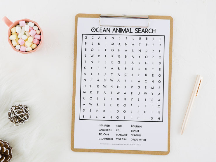 ocean animals word search activities