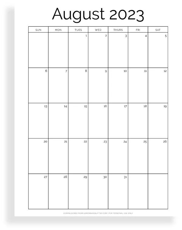 52 Simple and Cute August Calendar Printables 2023