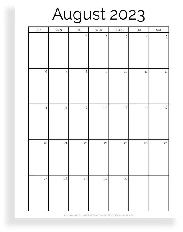 august calendar printable
