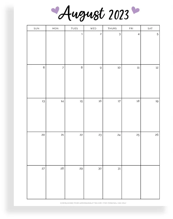 august calendar printable