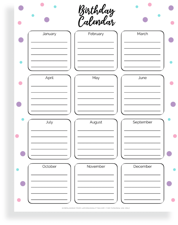colorful birthday tracker