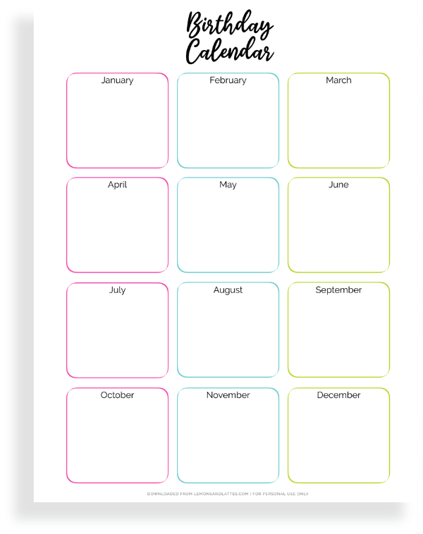 24 Free Birthday Calendar Printables