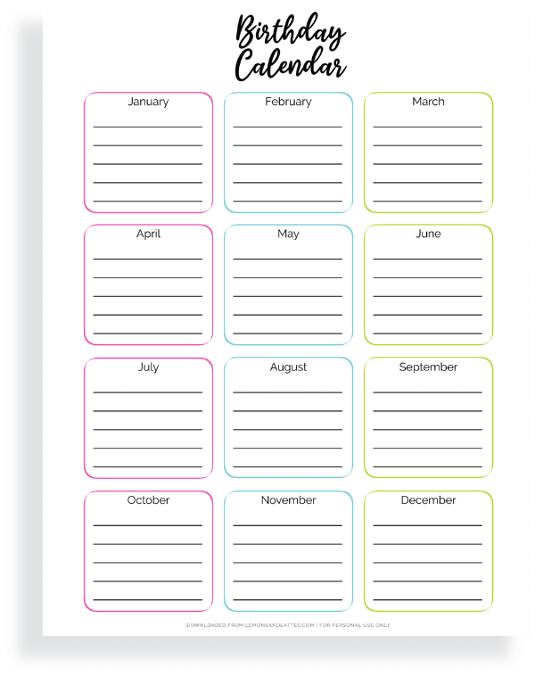 24 Free Birthday Calendar Printables