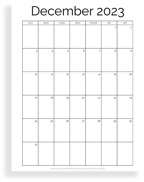 December calendar printable