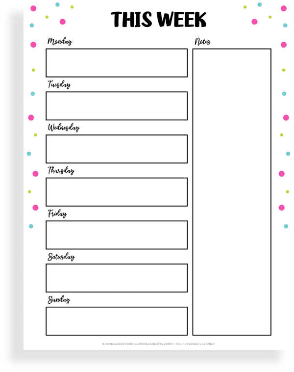 free weekly calendar printable