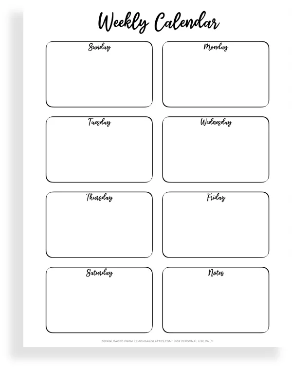 weekly calendar printable