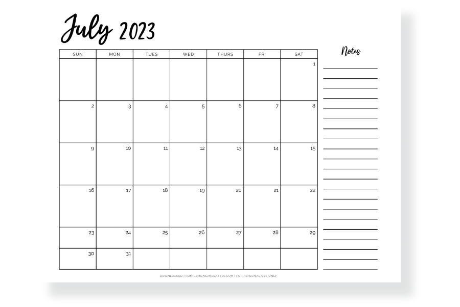 July 2023 calendar