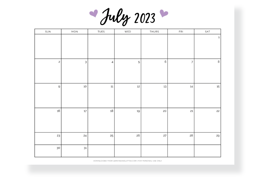 printable July calendar