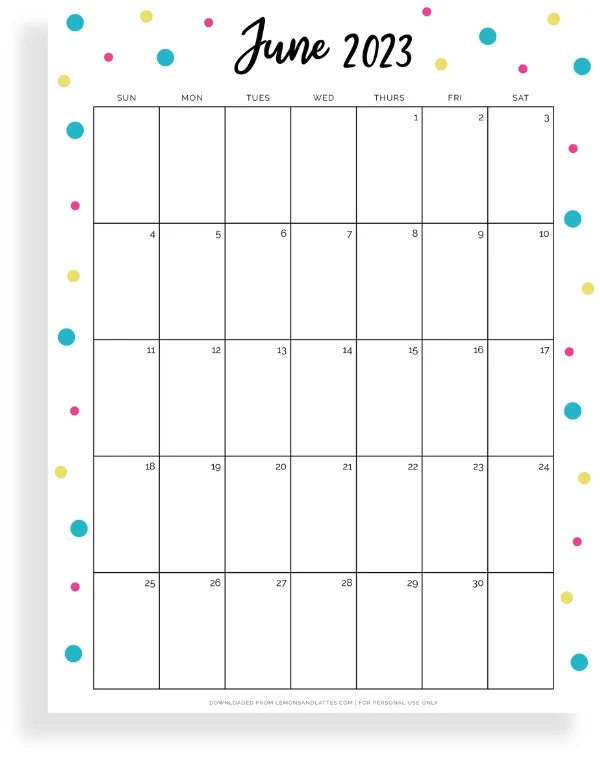 printable June calendar