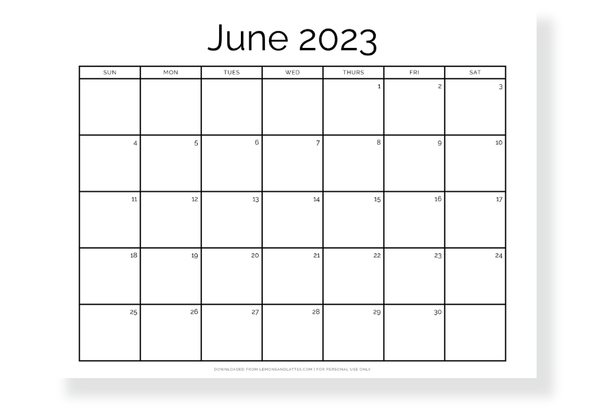 June 2023 calendar landscape