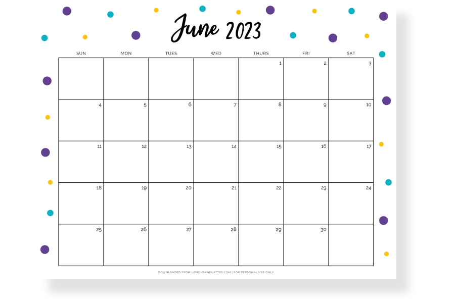 June calendar printable landscape