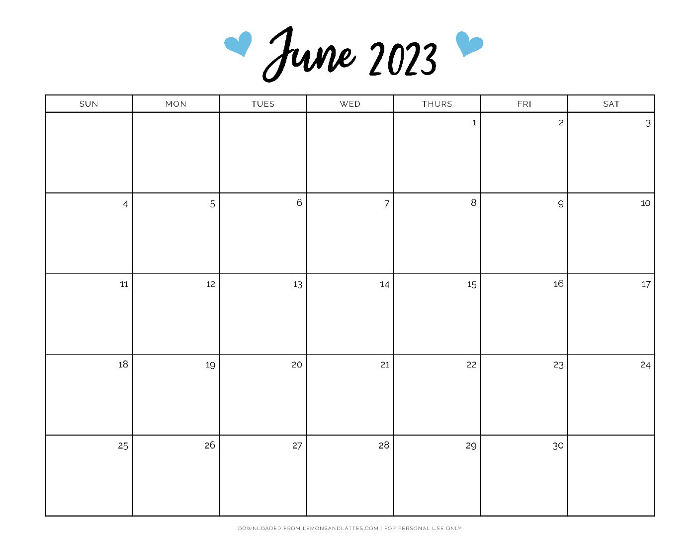 june-calendar-printable-2023-19 - Lemons and Lattes