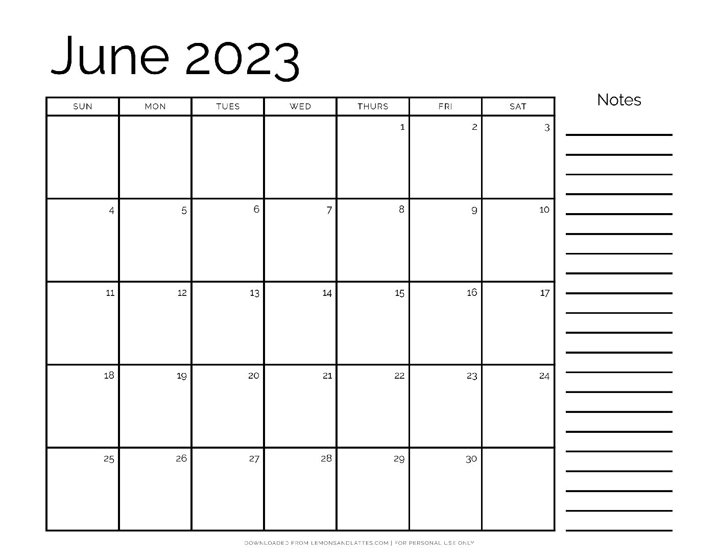 june-calendar-printable-2023-4 - Lemons and Lattes
