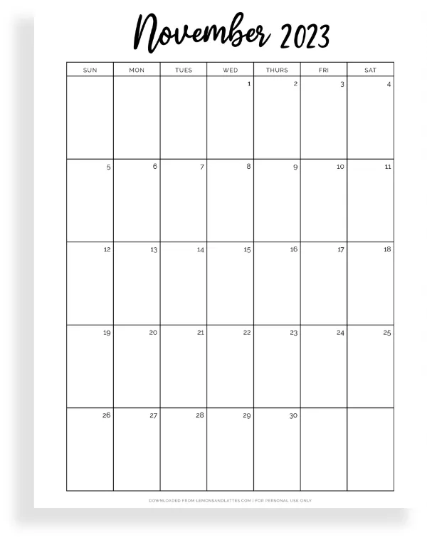 full-page November calendar printable