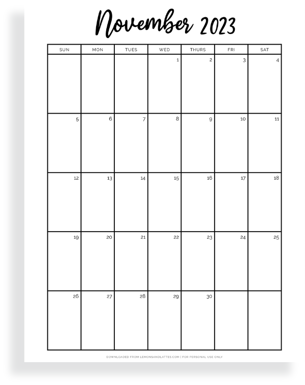 full-page November calendar printable