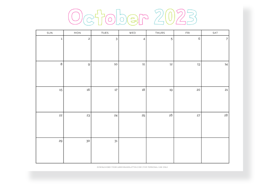 simple October landscape calendar