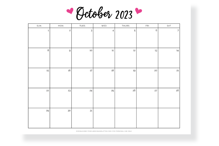 simple October landscape calendar