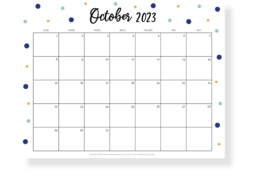 full page October calendar landscape