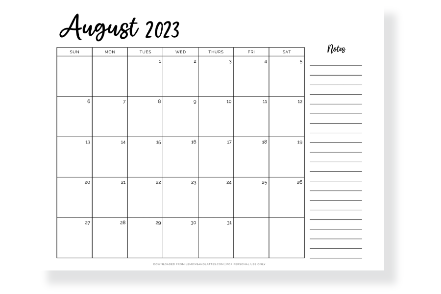 printable august calendar